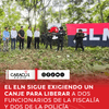 #Justicia | El ELN sigue exigiendo el canje para liberar a los dos funcionarios de la Fiscalía, Jesús Antonio Pacheco y Rodrigo Antonio López, y los dos de la DIJIN de la Policía, Franki Esley Hoyos Murcia y Yordin Fabián Pérez, secuestrados en el departamento de Arauca y a quienes esta guerrilla les impuso un llamado juicio revolucionario, que en este caso significa más tiempo en cautiverio.