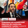 #ATENCIÓN | El Gobierno Nacional anunció que mantendrá sin aumentos durante septiembre los precios de la gasolina corriente y el ACPM.
